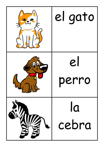 Spanish Animal Match Up Activity