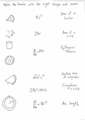 Calculating Space: Formula Match Worksheet