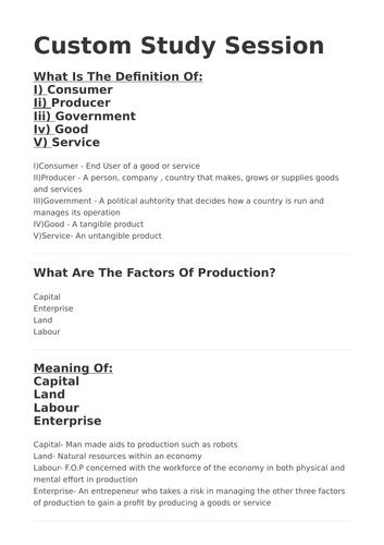 MicroEconomics GCSE Flashcards [[PRICE DROP]
