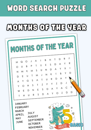 Months of the year Word Search Puzzle Worksheet Activities