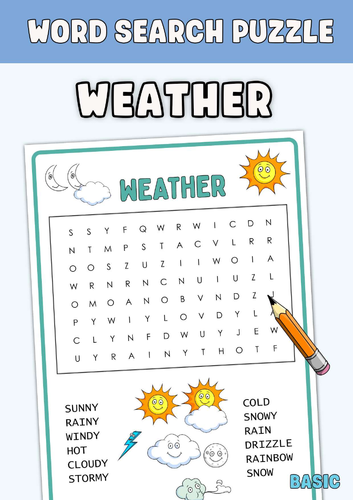 Weather Word Search Puzzle Worksheet Activities