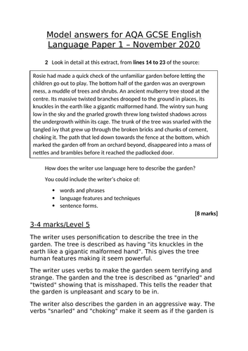 Levels 5 7 And 9 Model Answers AQA GCSE English Language Paper 1 