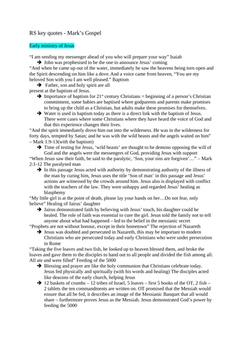RE Marks Gospel quotes & notes AQA GCSE