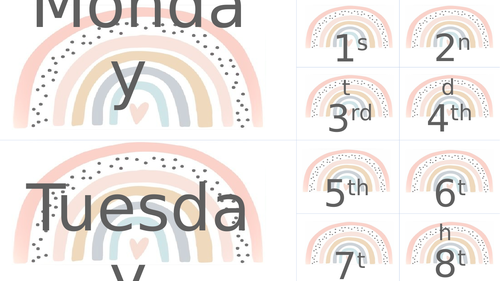 days of the week, dates and months for a class calendar