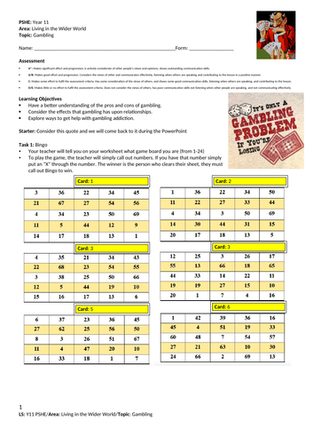 Gambling - PSHE - Year 11