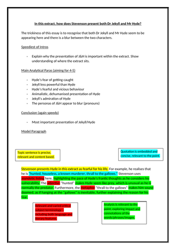 Jekyll and Hyde Extract, Essay Plan and Model
