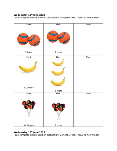 First then and Now - addition sheet White Rose Maths