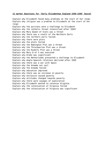 12 mark answer plans for  Elizabeth, GCSE Edexcel