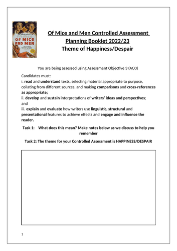 OMAM coursework booklet Theme of Happiness/Despair