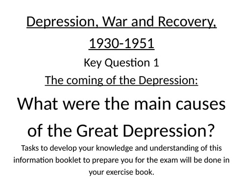 WJEC Depression, War and Recovery Booklet (KQ1 and 2 Pupil and Teacher tasks)