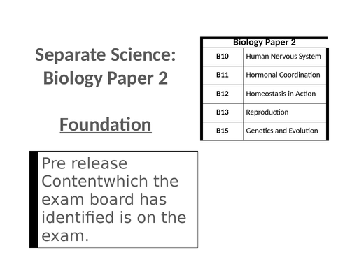 AQA 2022 B2 separate science biology foundation revsion  sheet