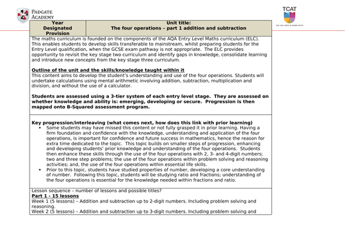 Maths AQA ELC: Four Operations