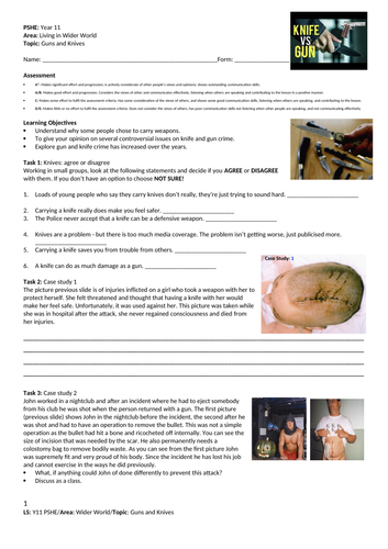 Guns and Knives - PSHE - Year 11