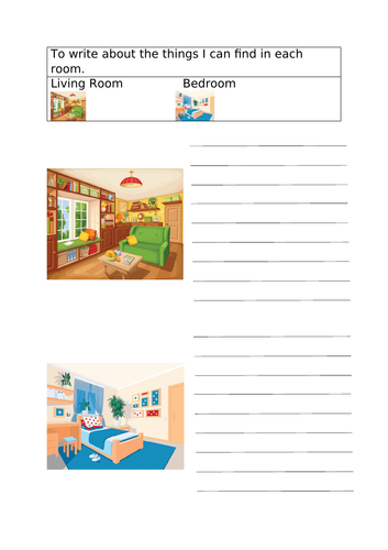 EYFS Sentence writing about rooms in houses