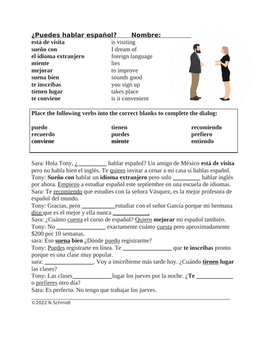 Spanish Boot Verbs Reading Worksheet (stem-change verbs in script)