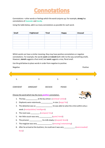 Connotations Worksheet