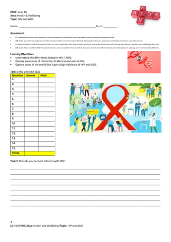 HIV and Aids - PSHE - Year 10