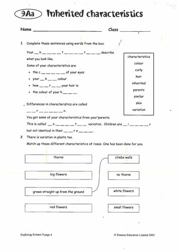 inheritance characteristics worksheet