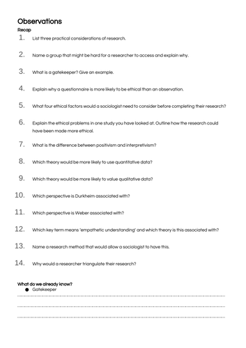 Sociology A-Level: Observations