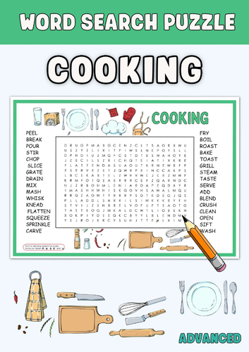 Cooking Word Search Puzzle Worksheet Activities