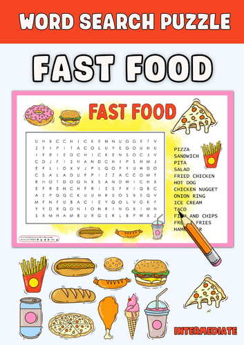 Fast food Word Search Puzzle Worksheet Activities
