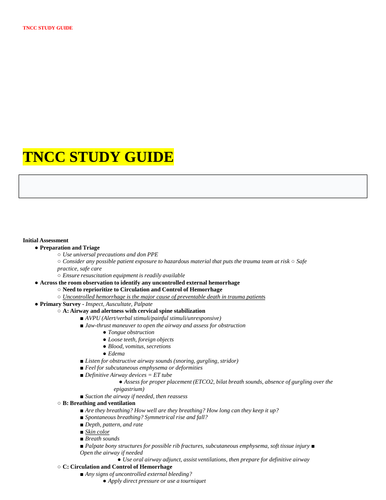 TNCC STUDY GUIDE (VERIFIED) Teaching Resources