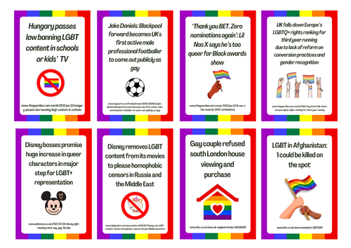 24X LGBT / Pride Discussion / Debate Tasks - English Language / PSHE / Recent Headlines Cards