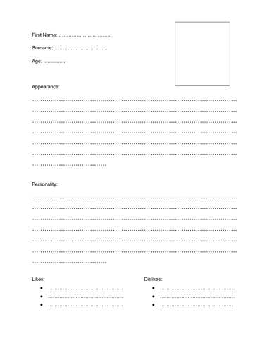 Character Profile Worksheet