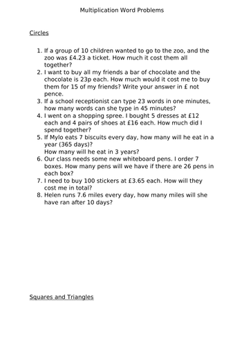 Year 5 Word Problems Multiplication And Division