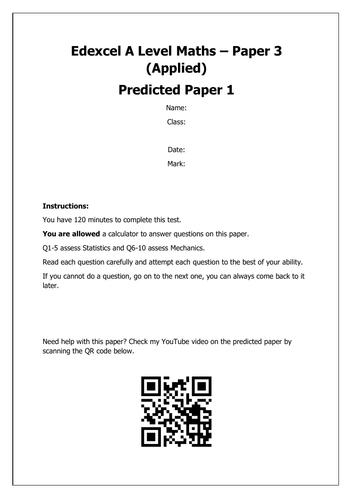 A-Level Maths: Paper 3 Predicted Paper
