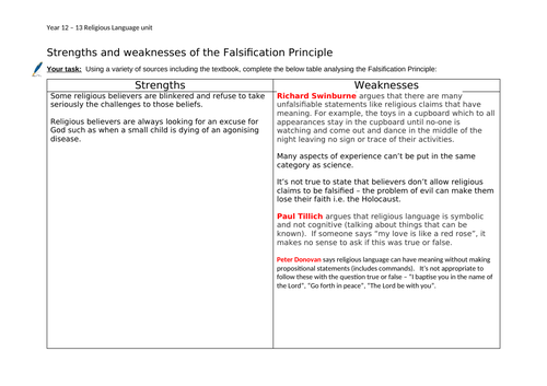 AQA Falsification Principle notes & workbook