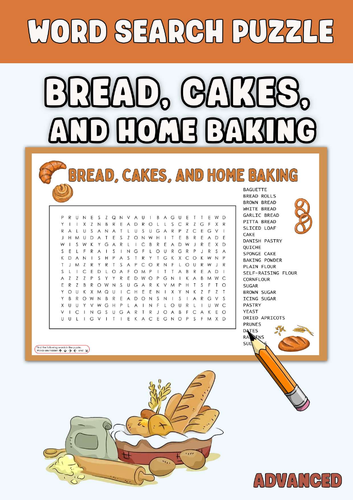 BREAD, CAKES, AND HOME BAKING Word Search Puzzle Worksheet Activities
