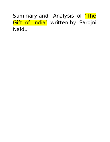 Summary and Analysis of the Poem 'The Gift of India' written by Sarojini Naidu