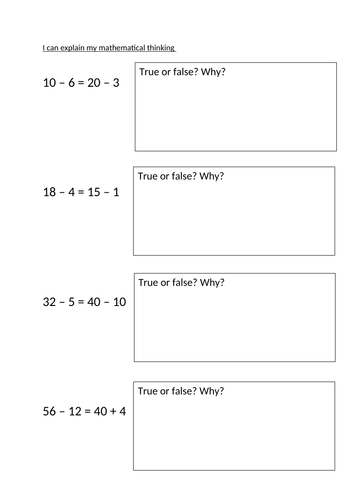 I can explain my mathematical thinking about addition statements Y2