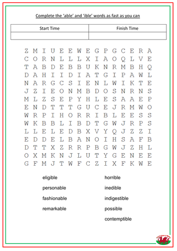 Wordsearch 'ible' and 'able'