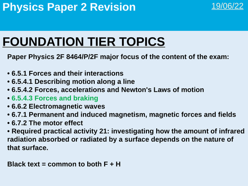 AQA Combined Science Physics Paper 2 2022 Exam Major Focus Content Revision