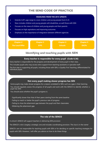 2 Page Summary of SEND Code of Practice 2015