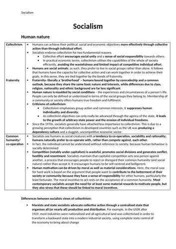 Edexcel Socialism revision notes