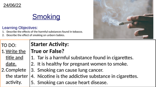 GCSE Biology Smoking, Effects of Smoking, Smoking During Pregnancy: Complete Lesson