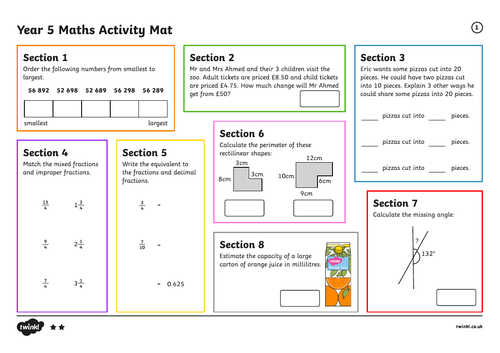 YEAR 5 - MATHS - Autumn 1 maths starter mats (medium ability)