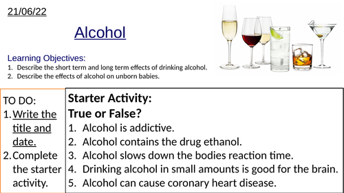 GCSE Alcohol, Effects of Alcohol and Effects of Alcohol During Pregnancy
