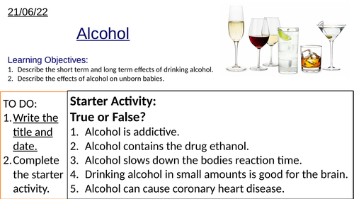 GCSE Biology Alcohol, Effects of Alcohol and Effects of Alcohol During Pregnancy: Complete Lesson