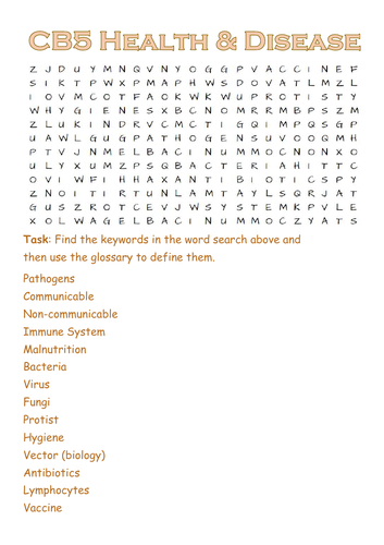 CB5 Health & Disease Wordsearch: Edexcel Keywords - SAMPLE