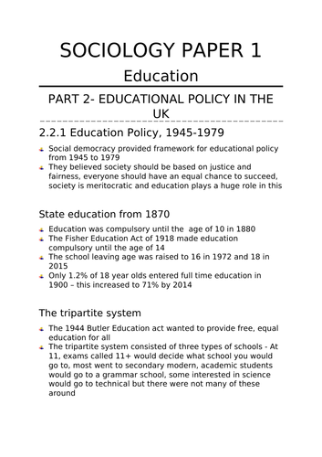 AQA A-Level Sociology - Education - Revision Notes - Full Topic