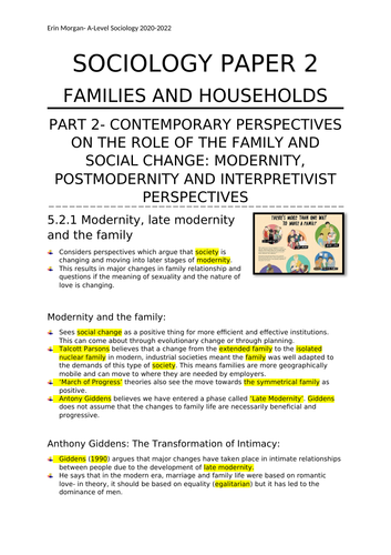 AQA A-LEVEL Sociology Paper 2 - Families and Households - Revision Notes - Complete