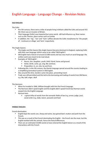 AQA A-Level English Language Paper 2 - Language Change - Revision Notes