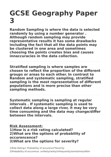 Fieldwork Flashcards GCSE AQA Geography