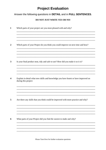 Project Evaluation Questions | Teaching Resources