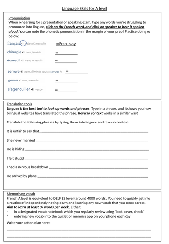 A level French study skills homework