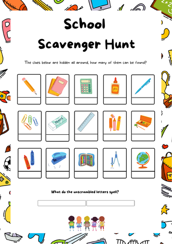 School Scavenger Hunt Game. Fun Find the Clues Class Game. Back to School. Teambuilding.